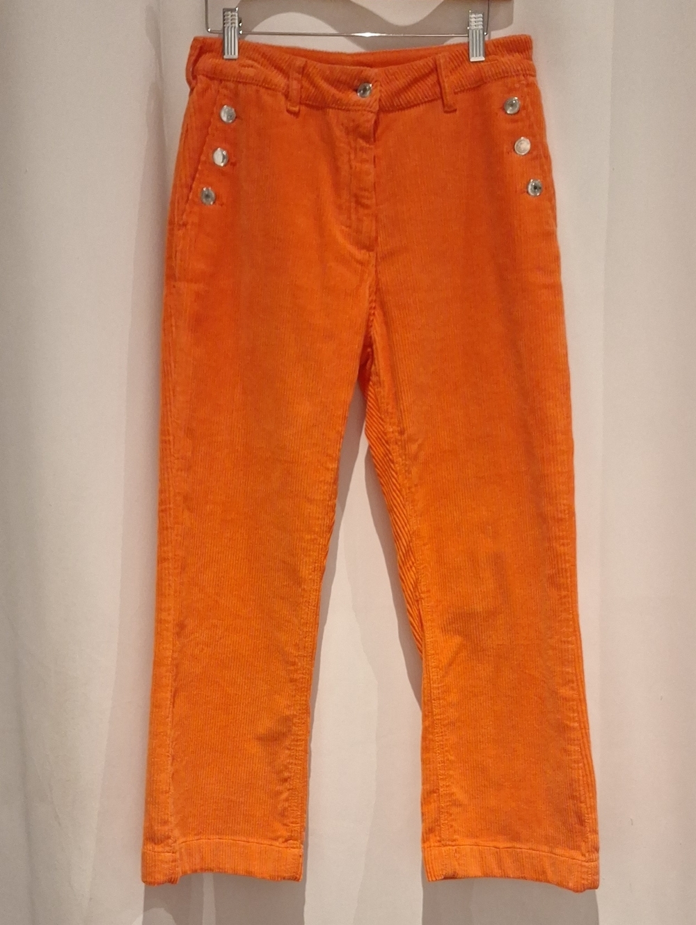 Vilagallo Women’s Bright Orange Corduroy Pants with Button Detail